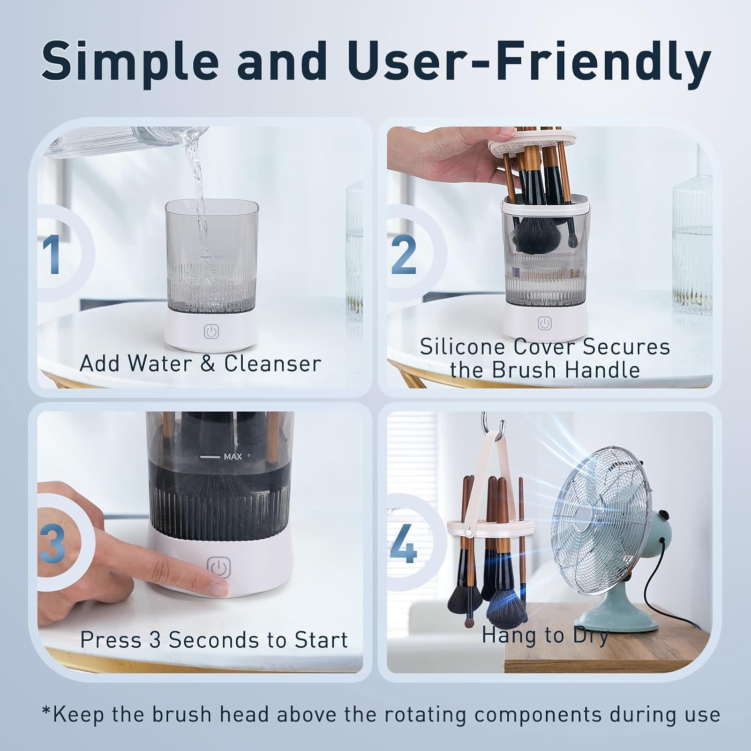 Electric Makeup Brush Cleaner - 12000 RPM Makeup Brush Cleaning Machine, IP65 Waterproof Automatic Makeup Brush Cleaner with Cleaning Solution, for Makeup Sponges and Brushes-White.