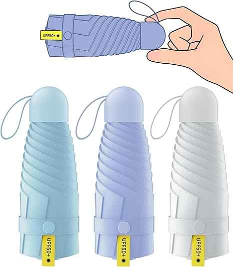 3 Pack Mini Travel Folding Umbrella,UPF 50+ UV Compact Portable Sun | Rainproof & Pocket-Friendly Size, Lightweight to Fit Backpacks, Handbags & Pockets, Perfect for Kids, Women & Men