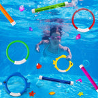 YUJUN Pool Diving Swimming Toys, Summer Underwater Game Toys with Pool Fishes Dive Sticks Rings Gems Storage Bag for Kids Swim Birthday Party Favors