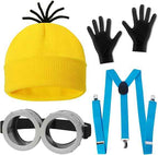 CONGRU 4 Pcs Halloween Costume Accessories Adults-Yellow Beanie Hat/Goggles/Gloves/Suspenders for Halloween Dress Up