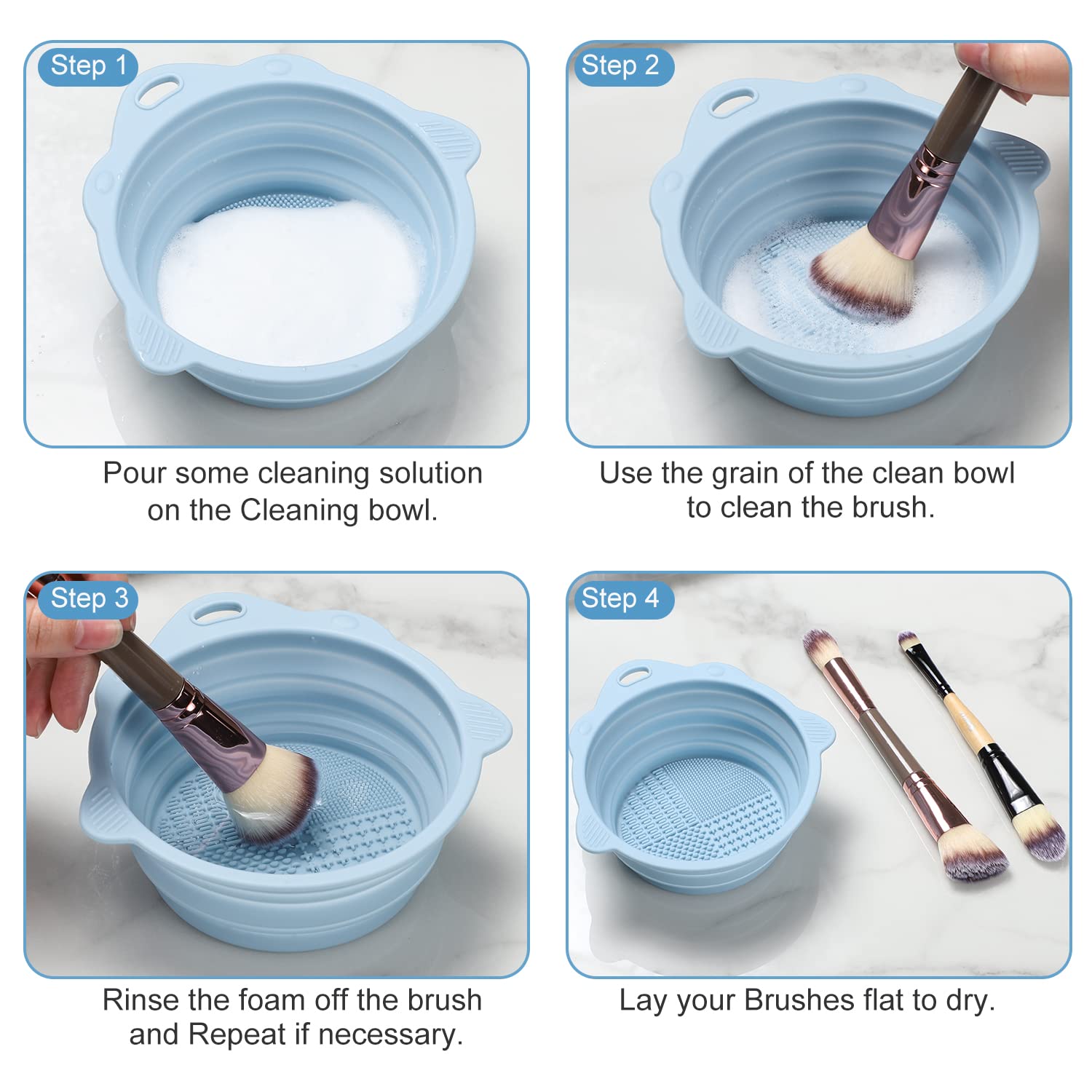 Makeup Brush Cleaner, Etercycle Foldable Silicone Brush Cleaner Bowl Srubber, Portable Washing Tools for Makeup Brush,Powder Puff,Sponge