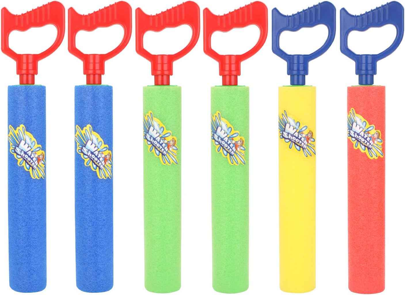 Fun-Here Water Guns Shooter 6 Pack, Super Foam Soakers Blaster Squirt Guns, Pool Noodles Toy with Plastic Handle Summer Swimming Beach Garden Fighting Game,Outdoor Toys for Kids Boys Girls Adults