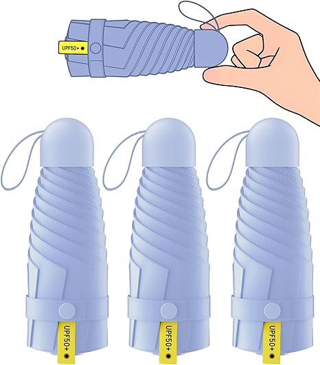 3 Pack Mini Travel Folding Umbrella,UPF 50+ UV Compact Portable Sun | Rainproof & Pocket-Friendly Size, Lightweight to Fit Backpacks, Handbags & Pockets, Perfect for Kids, Women & Men