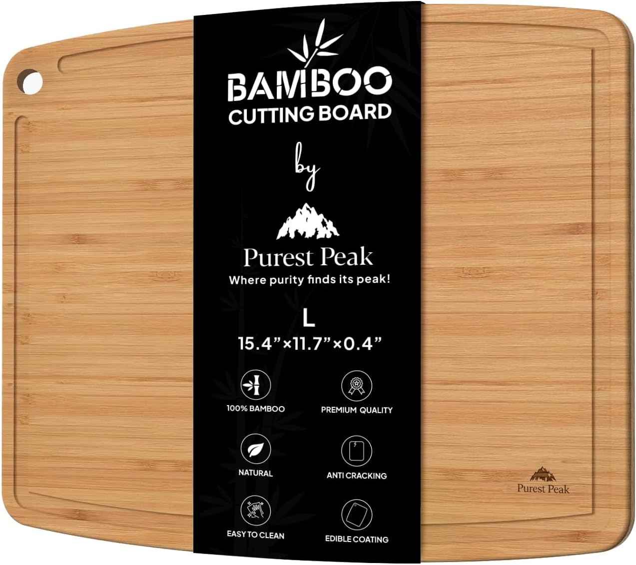 Large Bamboo Cutting Board, Reversible Wood Cutting Board with Juice Groove, Lightweight & Easy to Clean, Eco-Friendly Kitchen Prep Board for Fruits & Vegetables