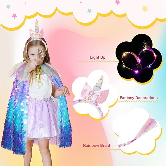 Meland Princess Dress Up for Girls 3-8, Mermaid Cape with Crown, Dress Up Clothes Birthday Gift Toys for Girls Toddlers