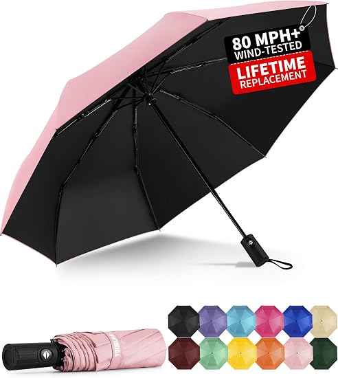 Windproof Travel Umbrella - Automatic Umbrellas for Rain, Compact Folding Umbrella with UV Protection, Lightweight Portable Design for Backpack/Walking/Car, Sun & Storm Ready