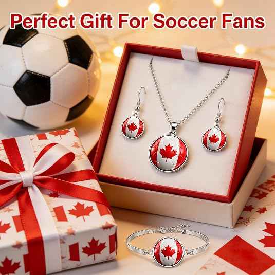 3PCS Country Flag Soccer Necklace Earrings Bracelet Set for Women Soccer Jewelry Gifts for Women Fans Players soccer Accessories Birthday Christmas Gift Ideas