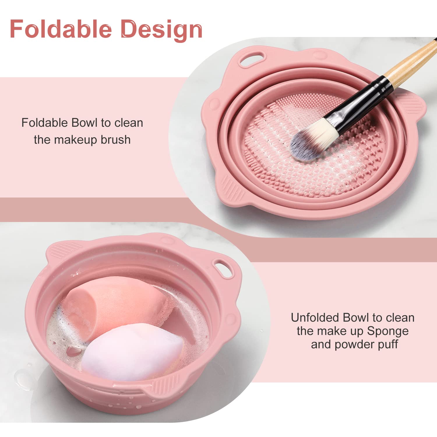 Makeup Brush Cleaner, Etercycle Foldable Silicone Brush Cleaner Bowl Srubber, Portable Washing Tools for Makeup Brush,Powder Puff,Sponge