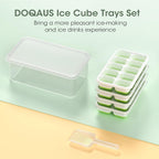 DOQAUS Ice Cube Tray with Lid and Bin - 4 Pack Silicone Ice Cube Trays for Freezer, Stackable Ice Bucket Kits with Storage Container & Scoop for Kitchen