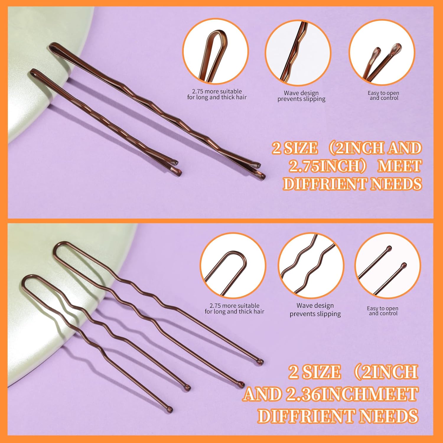 Teenitor 300pcs Bobby Pins Hair Pins Kit, 100pcs Bobby Pins 100 Hair Pins for Women for Buns, 100pcs Hair Bands, 2" 2.36", Bobb y Pins for Gray Hair 2" 2.75"