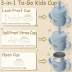 Fimibuke Sippy Cups for Toddlers, 10 OZ Spill Proof Kids Cup, Leak Proof Stainless Steel Tumbler with Handle, Silicone Straw & Sleeve, BPA Free Dishwasher Safe Girl Boy Kids Water Bottle, 2 Packs
