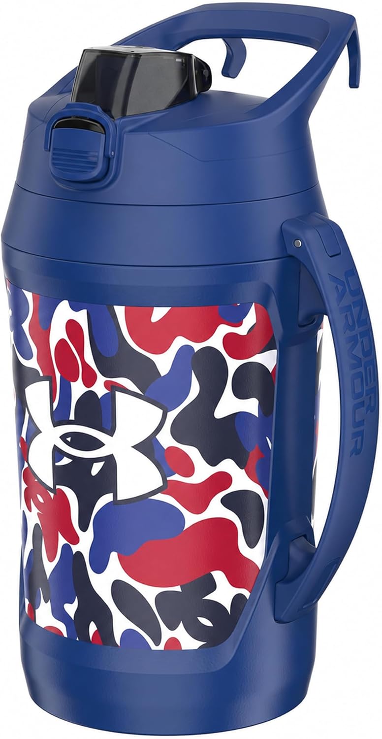 Insulated Water Bottle with Handle & Fence Hook, Half Gallon Sports Water Jug, Leak-Resistant & BPA-Free for Baseball, Football & Gym