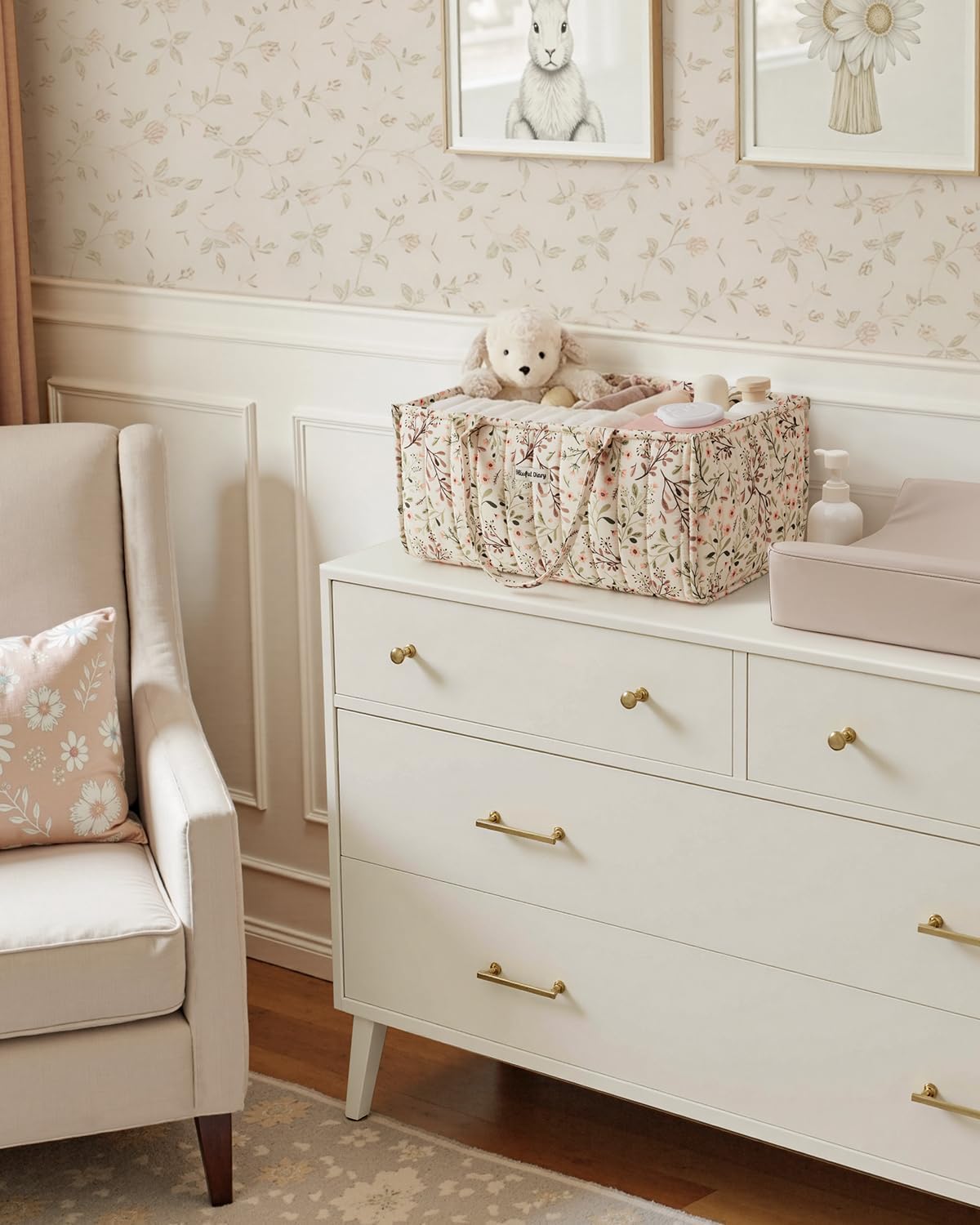 Blissful Diary Baby Diaper Caddy Organizer, Stylish Storage Basket for Newborn Essentials and Diaper Station, Gift for Baby Shower and Registry Must-Have