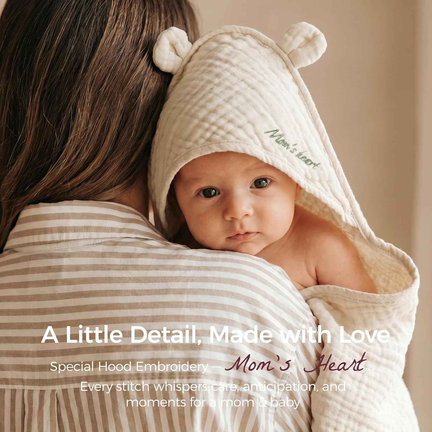 Momcozy Baby Towels, 6-Layer 100% Cotton Muslin Hooded Baby Towel Set for Newborn, Infant & Toddler, Soft Absorbent Baby Bath Essentials, Large 32 x 32 Inch