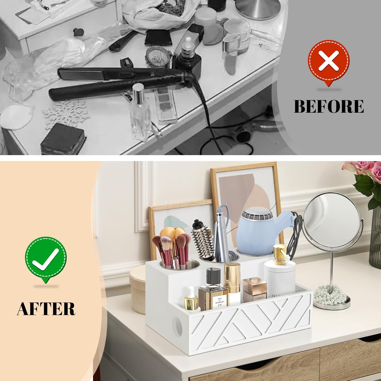 Hair Tool Organizer, Hair Dryer Holder with Drawer, Bathroom Countertop Organizer for Bathroom Accessories, Blow Dryer Organizer for Hair Styling Tools, Vanity Organizer for Bathroom, Vanity, Kitchen