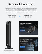 DREO Tower Fan for Bedroom, 2026 Upgraded DC Motor, 28ft/s High Velocity, 20dB Ultra Quiet Standing Fan, 8 Speeds 4 Modes, 90° Oscillating Bladeless Fan for Indoors, Floor Fans with Remote