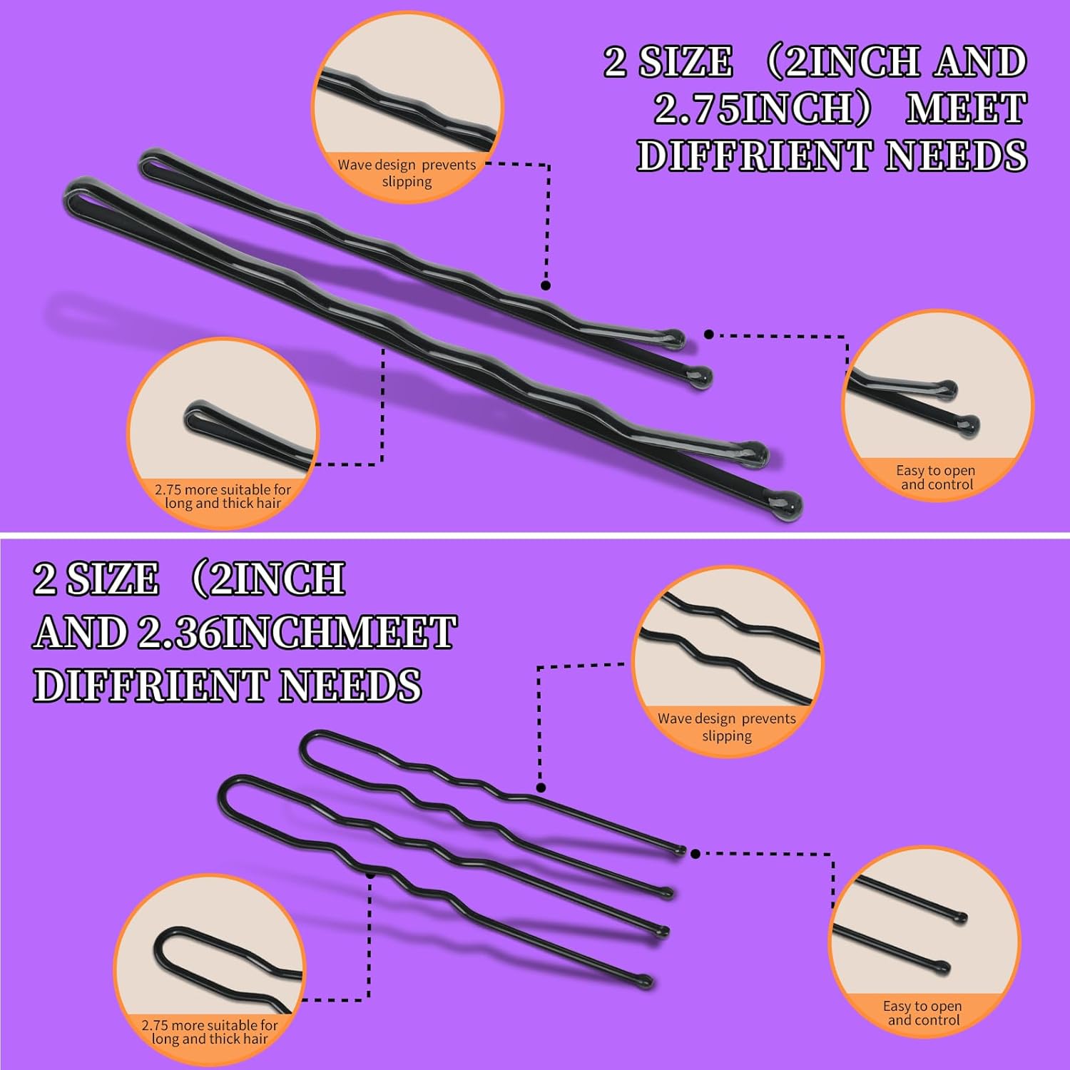 Teenitor 300pcs Bobby Pins Hair Pins Kit, 100pcs Bobby Pins 100 Hair Pins for Women for Buns, 100pcs Hair Bands, 2" 2.36", Bobb y Pins for Gray Hair 2" 2.75"