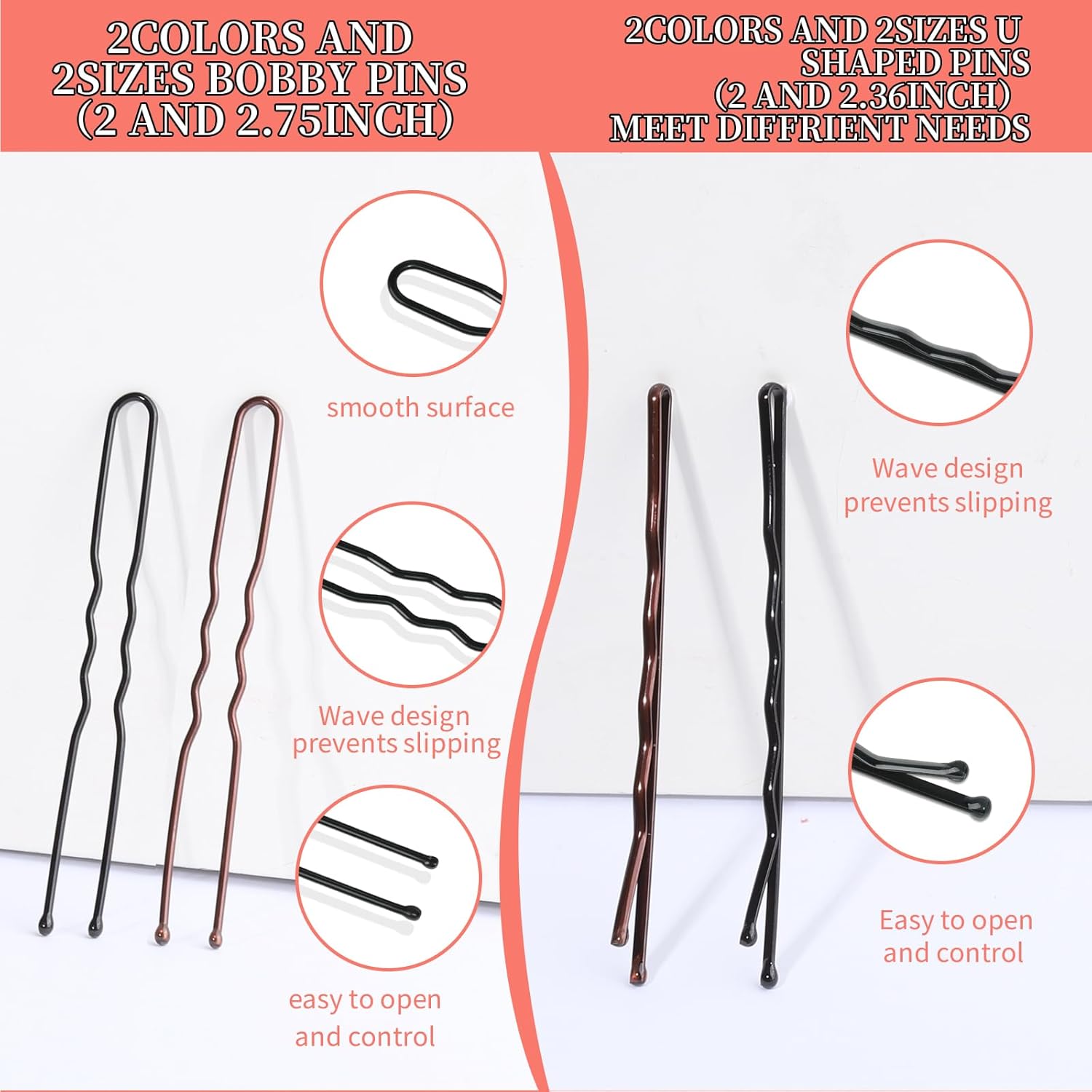 Teenitor 300pcs Bobby Pins Hair Pins Kit, 100pcs Bobby Pins 100 Hair Pins for Women for Buns, 100pcs Hair Bands, 2" 2.36", Bobb y Pins for Gray Hair 2" 2.75"
