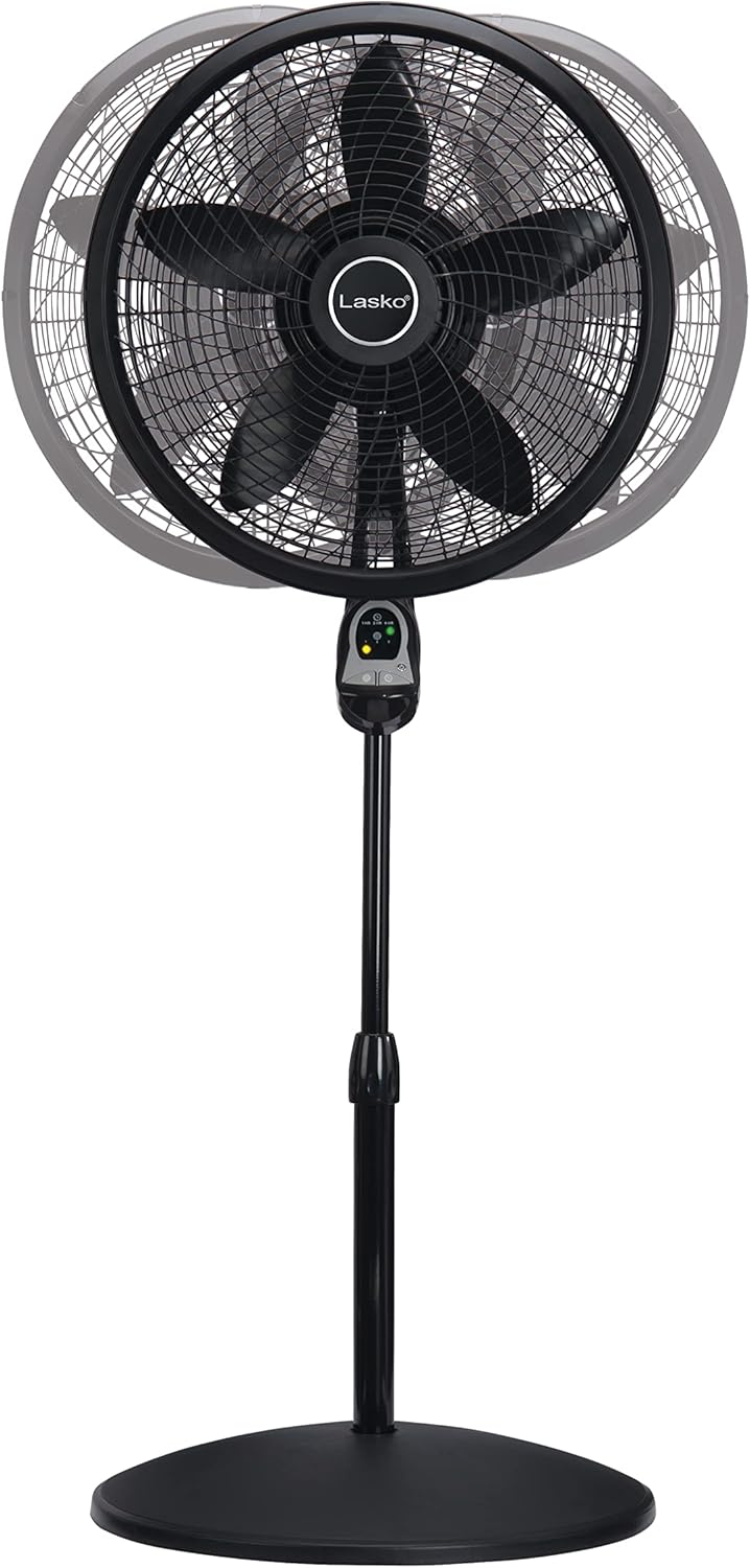 Lasko Oscillating Cyclone Pedestal Fan with Remote Control - Cooling Standing Fan for Bedroom, Living Room, and Home Office - Adjustable Height - 3 Quiet Speeds - 1843 - 18" Blade Diameter - Black