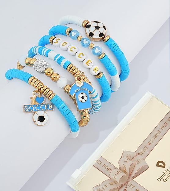Soccer Cup Soccer Bracelets for Women Men, Stackable Soccer Jewelry Game Day Fan Accessories Gifts for Soccer Fans