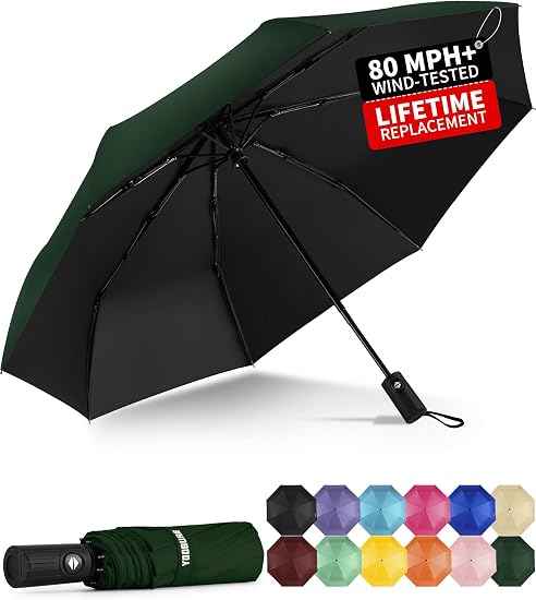 Windproof Travel Umbrella - Automatic Umbrellas for Rain, Compact Folding Umbrella with UV Protection, Lightweight Portable Design for Backpack/Walking/Car, Sun & Storm Ready