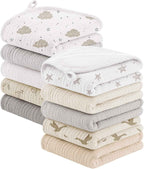 Bearmoss 10 Pack Muslin Burp Cloths, Soft Absorbent Baby Burping Cloths for Unisex Boys and Girls, Newborn Essentials Large Extra Washcloths, 20x10 inches