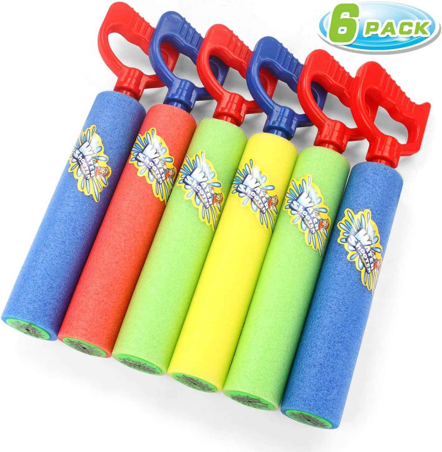 Fun-Here Water Guns Shooter 6 Pack, Super Foam Soakers Blaster Squirt Guns, Pool Noodles Toy with Plastic Handle Summer Swimming Beach Garden Fighting Game,Outdoor Toys for Kids Boys Girls Adults