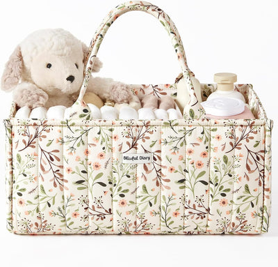 Blissful Diary Baby Diaper Caddy Organizer, Stylish Storage Basket for Newborn Essentials and Diaper Station, Gift for Baby Shower and Registry Must-Have