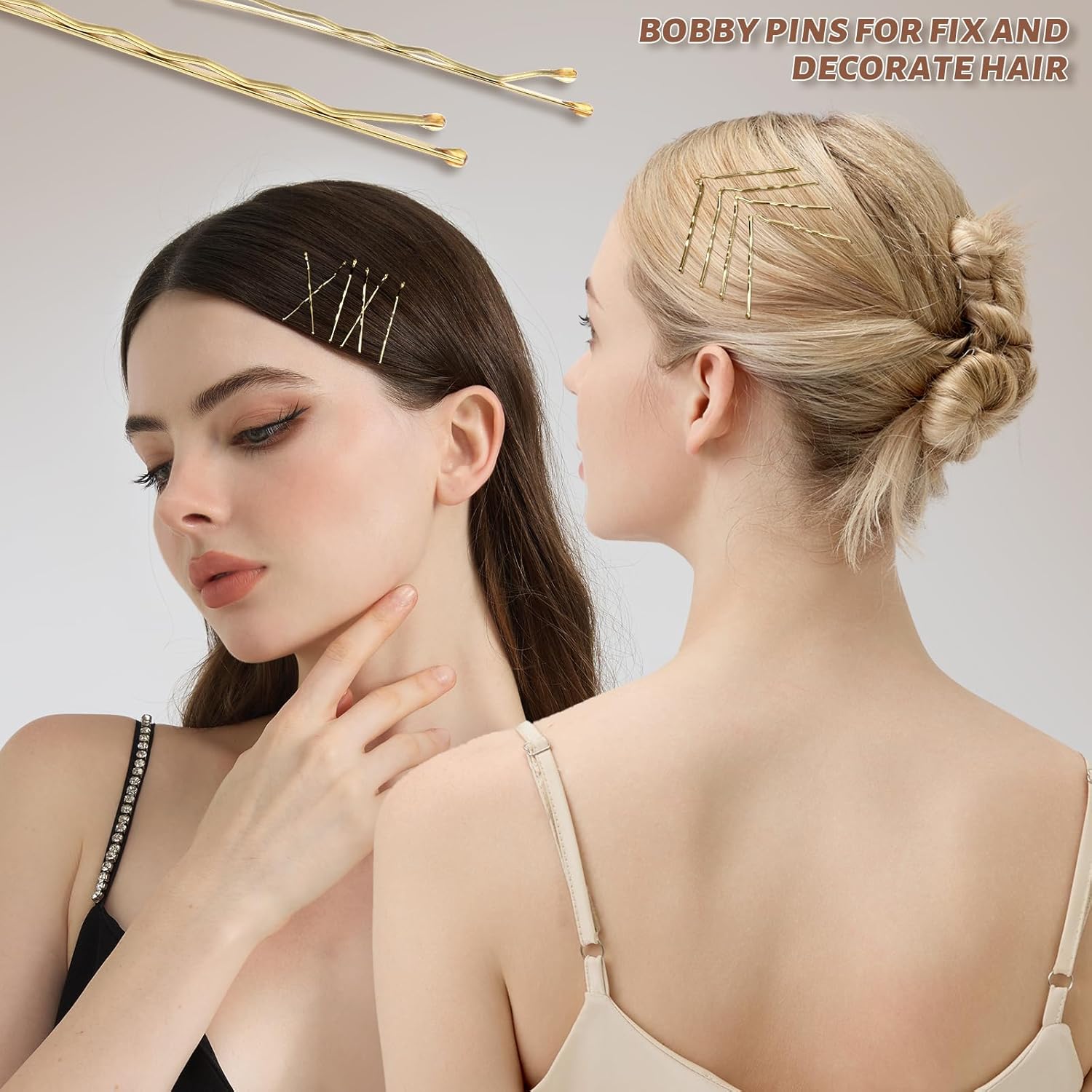 Teenitor 300pcs Bobby Pins Hair Pins Kit, 100pcs Bobby Pins 100 Hair Pins for Women for Buns, 100pcs Hair Bands, 2" 2.36", Bobb y Pins for Gray Hair 2" 2.75"
