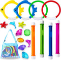 YUJUN Pool Diving Swimming Toys, Summer Underwater Game Toys with Pool Fishes Dive Sticks Rings Gems Storage Bag for Kids Swim Birthday Party Favors