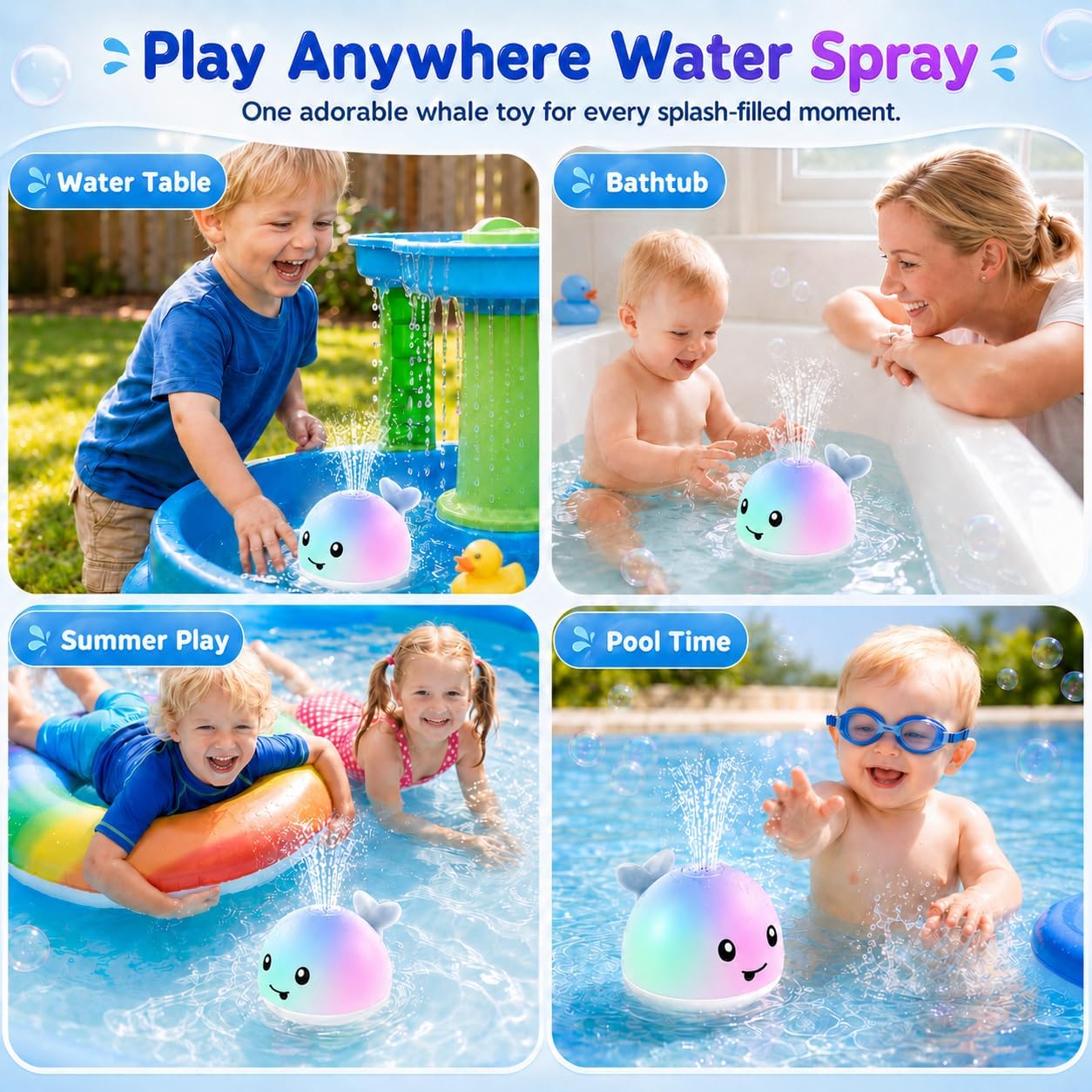 ANGGIKO Baby Bath Toys, Pool Water Table Toy for Babies, Toddler Bath Toys for Kids Ages 1-3, Light Up Whale Bath Toy Sprinkler 1 Year Old Boy Girl Gift Summer Bathtub Fountain Baby Toy 6-12-18 Months