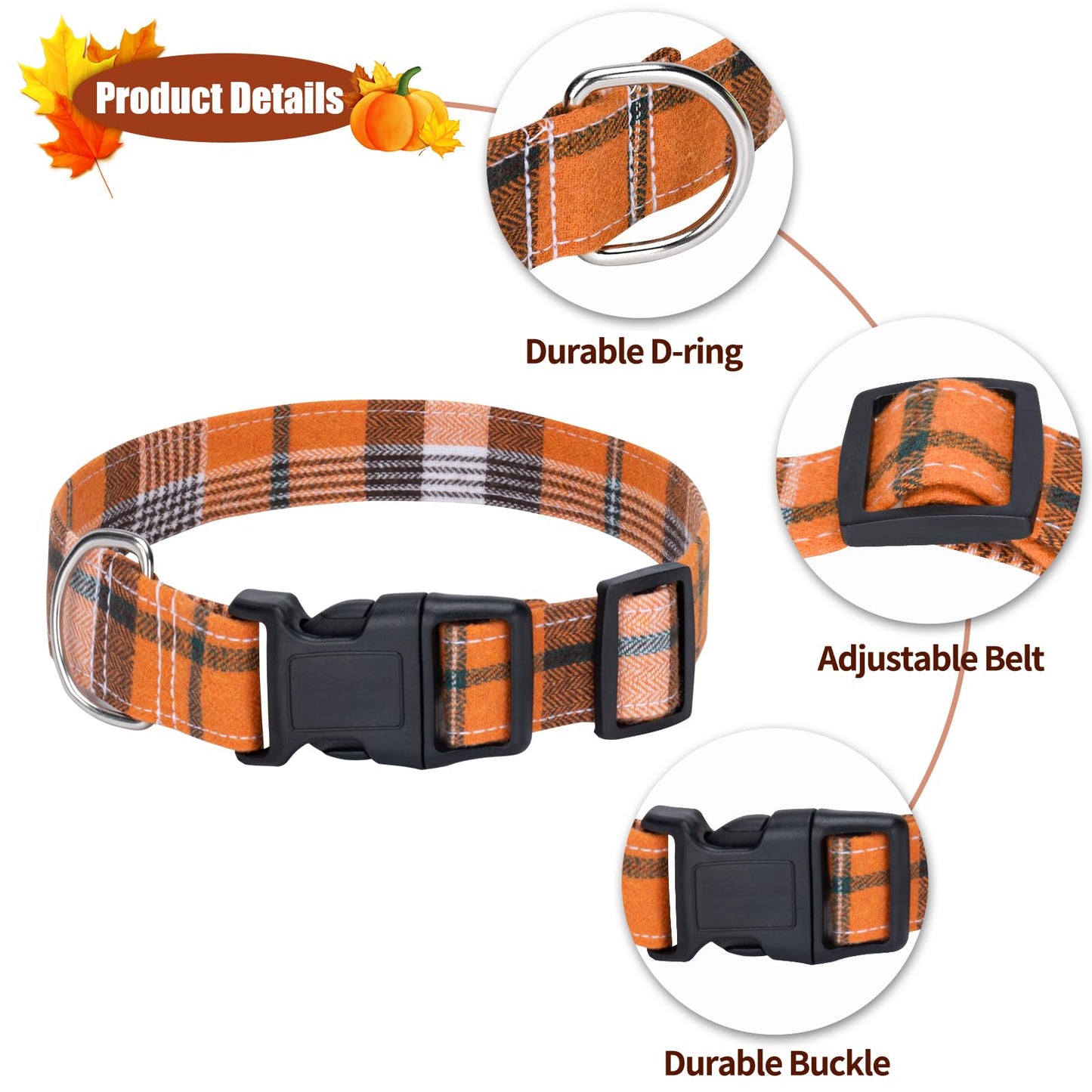 Christmas Dog Collar with Bow Tie – Plaid Adjustable Collar for Pets
