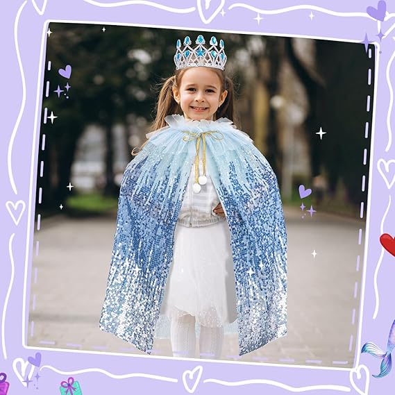 Meland Princess Dress Up for Girls 3-8, Mermaid Cape with Crown, Dress Up Clothes Birthday Gift Toys for Girls Toddlers