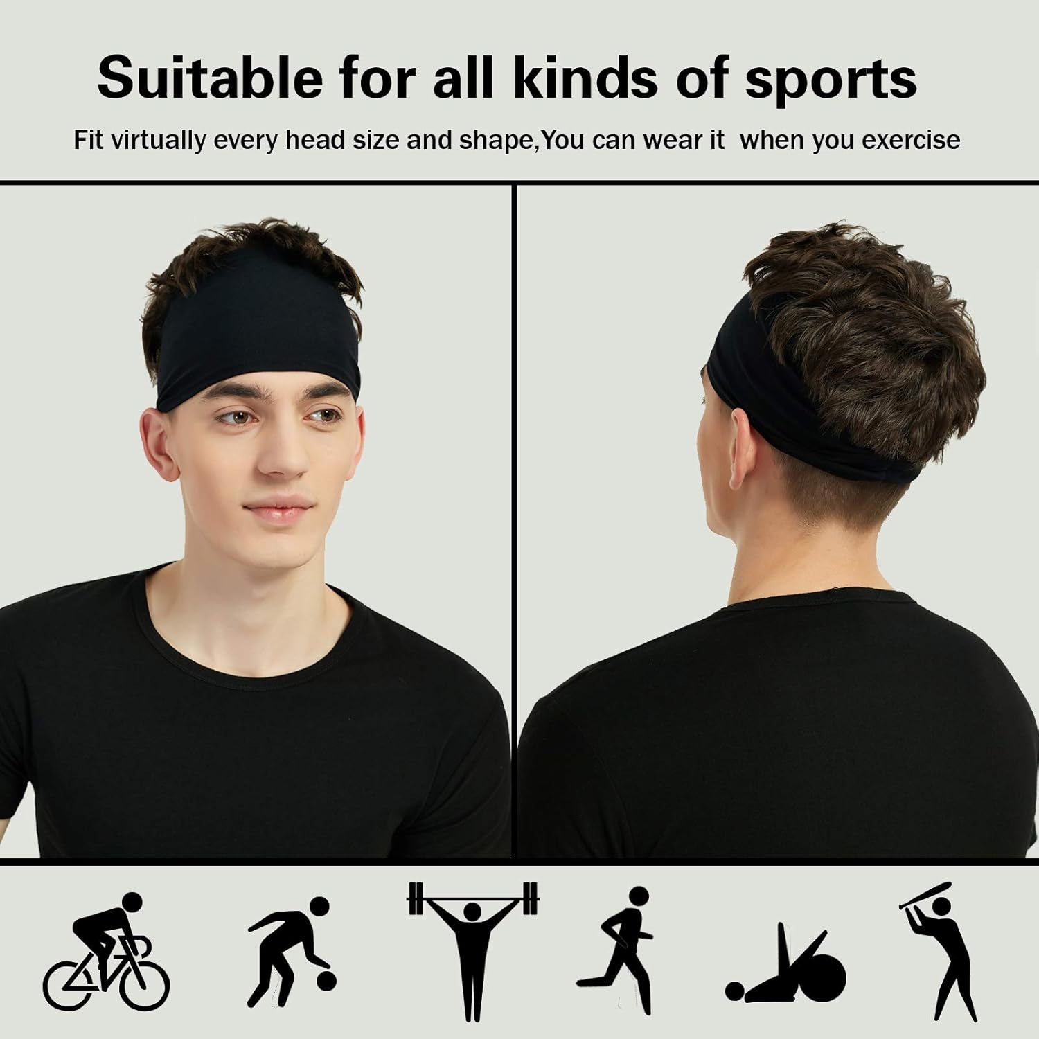 Pilamor Sports Headbands for Men (5 Pack),Moisture Wicking Workout Headband, Sweatband Headbands for Running,Cycling,Football,Yoga,Hairband for Women and Men