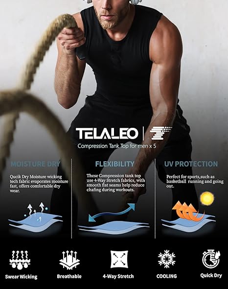 5 Pack Men's Athletic Compression Shirts Sleeveless Workout Tank Top Sports Base Layer Running Basketball