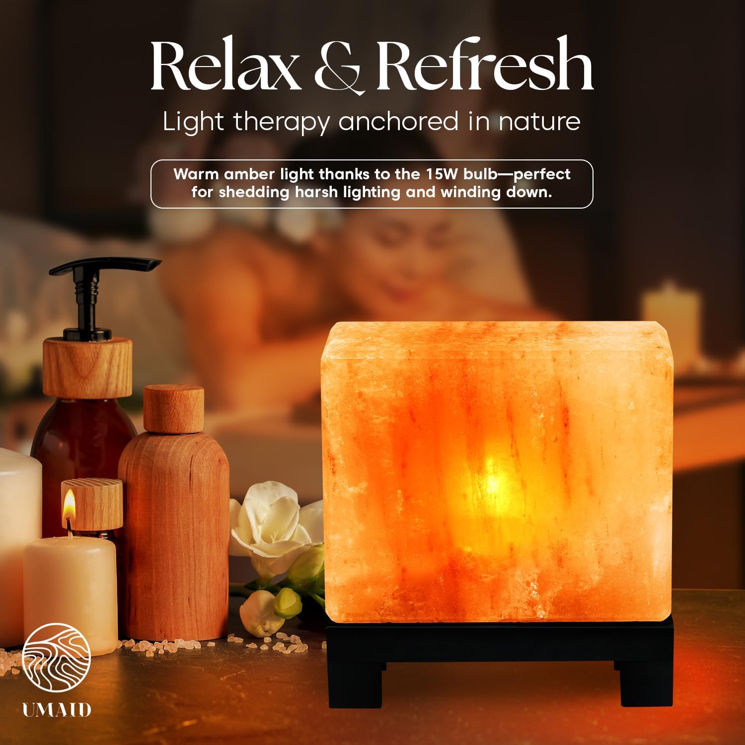 UMAID Himalayan Salt Lamp, Dimmable Pink Rock Salt Lamp for Bedroom, Office Desk & Meditation Room, Spa Decor, Relaxation Home Decor Gifts for Men & Women