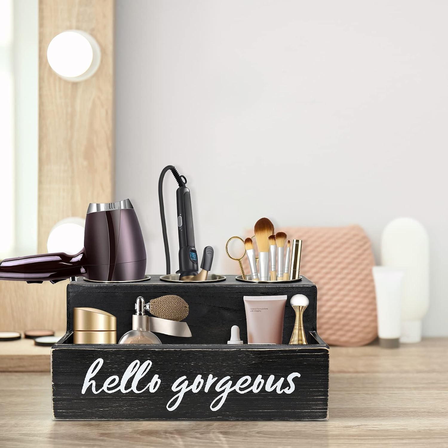 Hair Tool Organizer, Hair Dryer Holder with Drawer, Bathroom Countertop Organizer for Bathroom Accessories, Blow Dryer Organizer for Hair Styling Tools, Vanity Organizer for Bathroom, Vanity, Kitchen