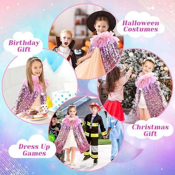 Meland Princess Dress Up for Girls 3-8, Mermaid Cape with Crown, Dress Up Clothes Birthday Gift Toys for Girls Toddlers