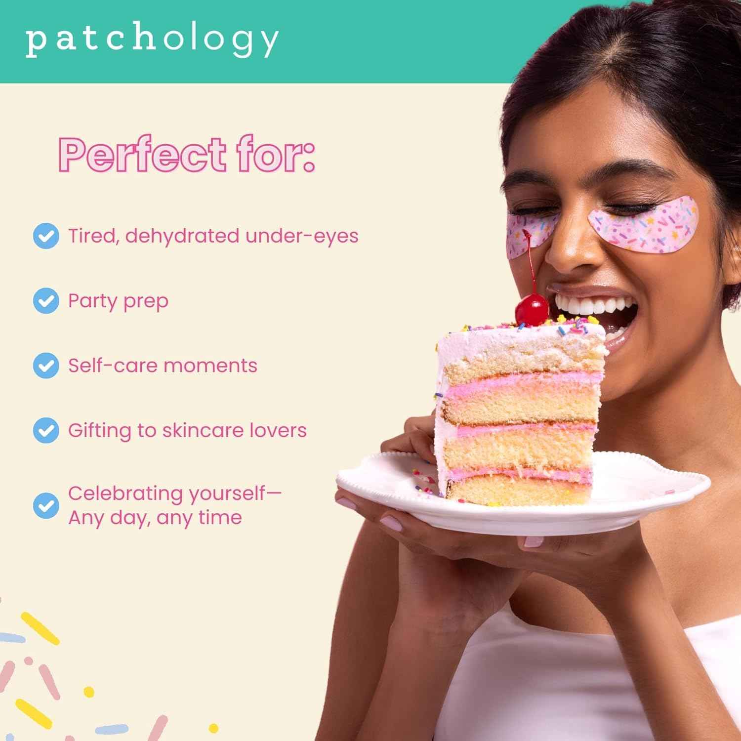 Eye Want Cake Hydrating & Smoothing Eye Patches – Under Eye Masks for Puffy Eyes, Dark Circles, and Fine Lines – Birthday Cake Inspired Self-Care Essentials, 5-Pack