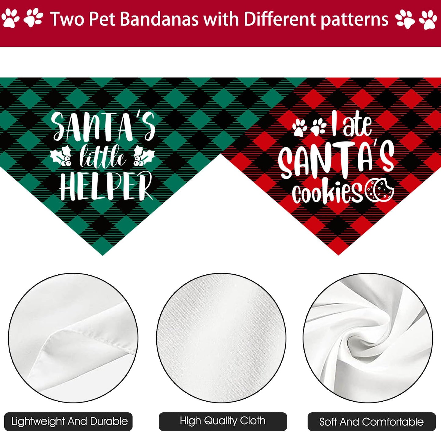 Christmas Dog Bandana Set – 2 Pack Red & Green Plaid Pet Scarf