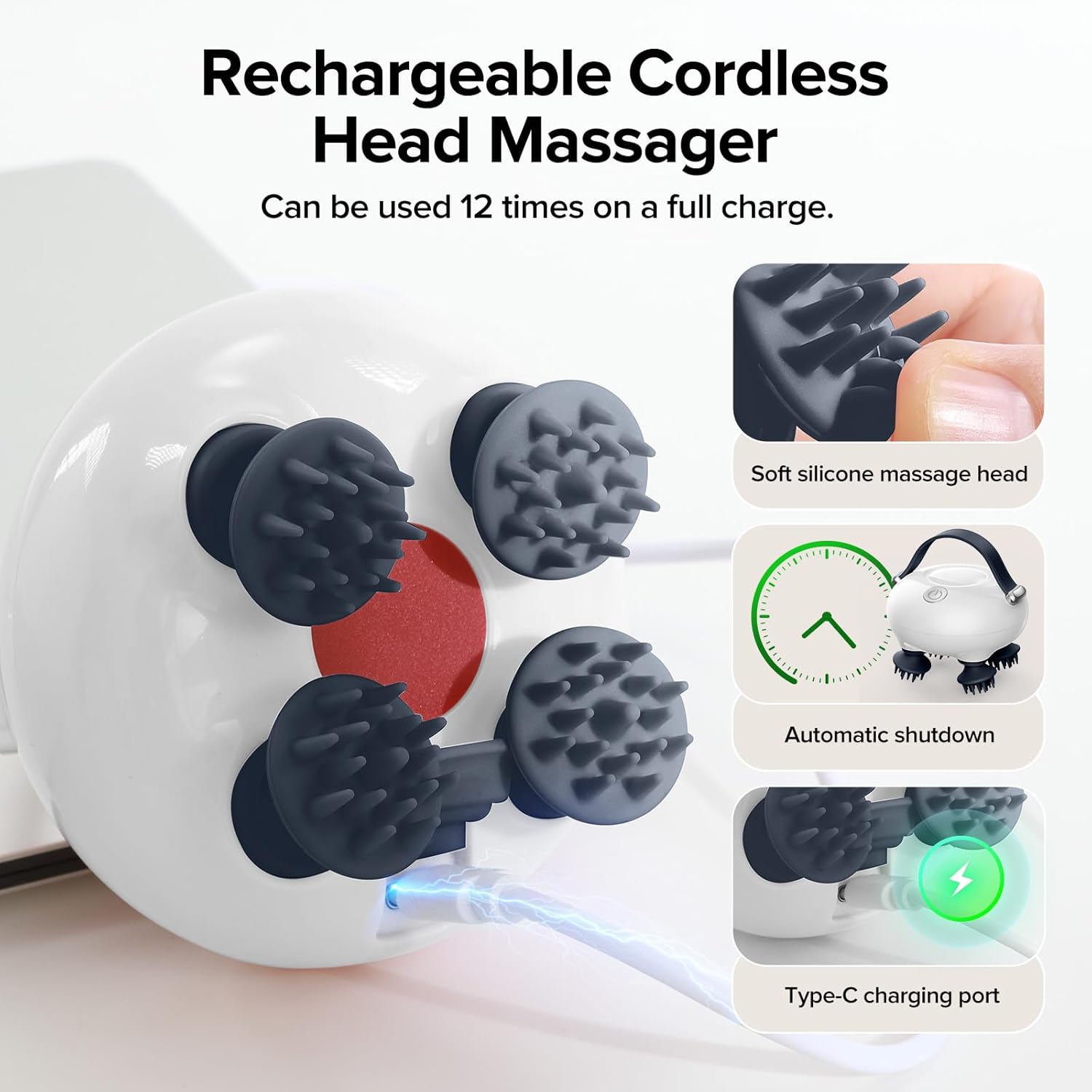 Scalp Massager, Head Massager Scalp with Tangle-Resistant Design, Portable Head Massager, Hair Massagers with 12 Massage Heads, 3 Modes, Mothers Day Gifts, Father Day Gifts for Mom, Dad