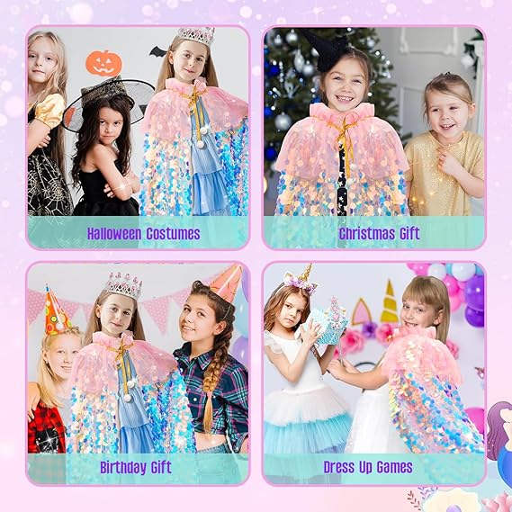 Meland Princess Dress Up for Girls 3-8, Mermaid Cape with Crown, Dress Up Clothes Birthday Gift Toys for Girls Toddlers
