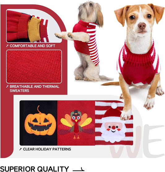 3 Pack Dog Sweater Set – Festive Dog Sweaters for Holidays