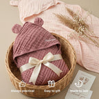 Momcozy Baby Towels, 6-Layer 100% Cotton Muslin Hooded Baby Towel Set for Newborn, Infant & Toddler, Soft Absorbent Baby Bath Essentials, Large 32 x 32 Inch