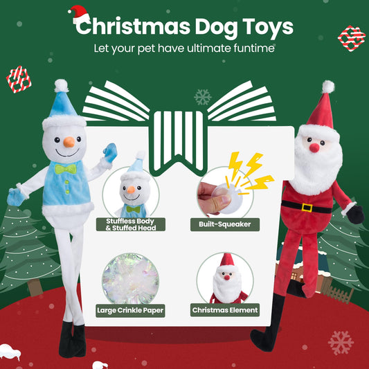 Squeaky Christmas Dog Toys – 2 Pack Plush Crinkle Set