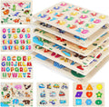 Wooden Peg Puzzle for Toddlers, 6 Pack Toddler Puzzles Set for 3 4 5 Years Old (Alphabet Number Shape Animal Dinosaur Vehicle), Preschool Education Learning Puzzle Toys for Girls and Boys