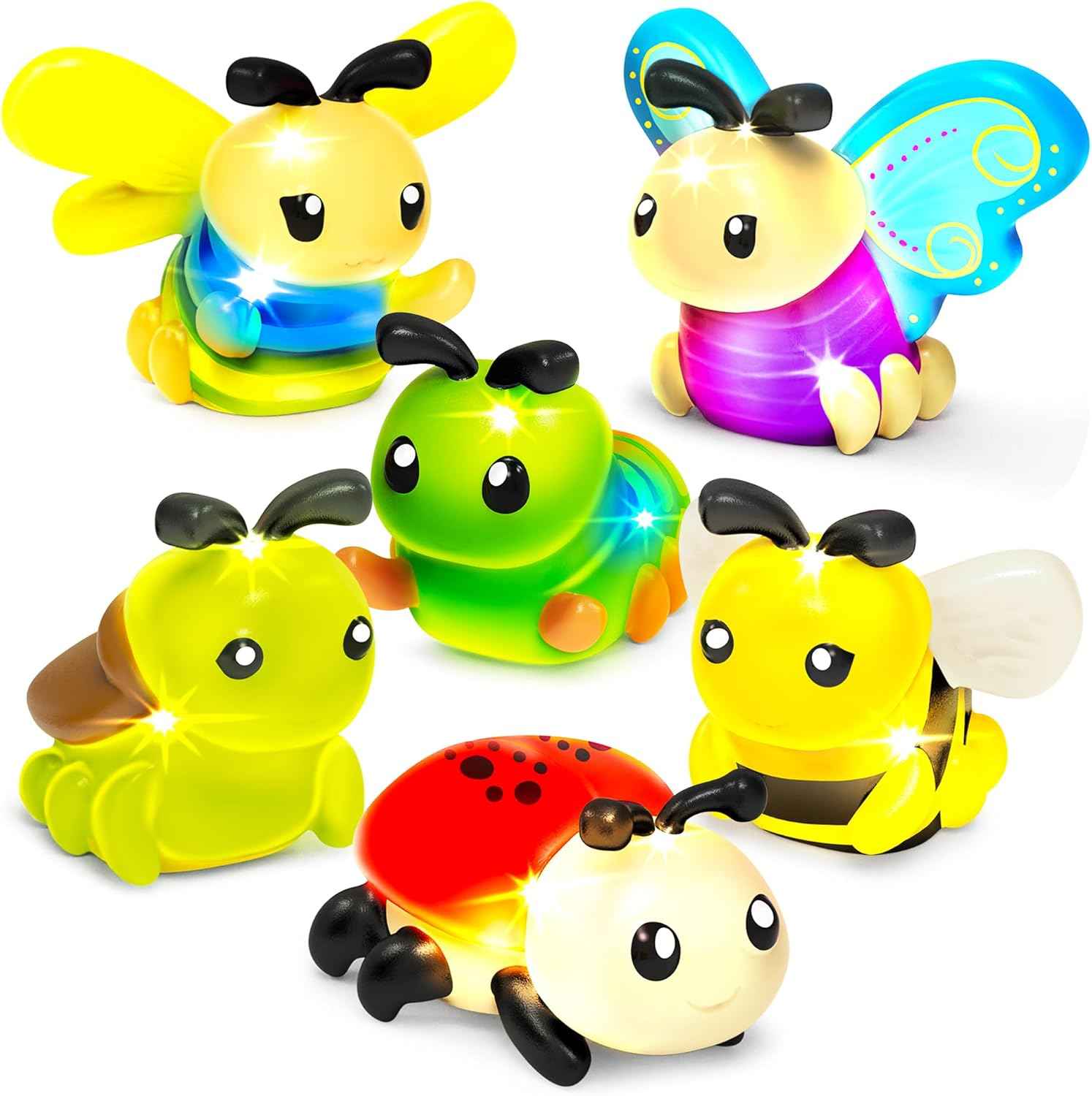 Tub Works® Bugs™ Light Up Bath Toys, 6 Pack | Water-Activated Light Up Toys Flash & Change Color | Easy-Grip Baby Girl & Toddler Bath Toys | Sensory Bathtub Toys with Bath Lights