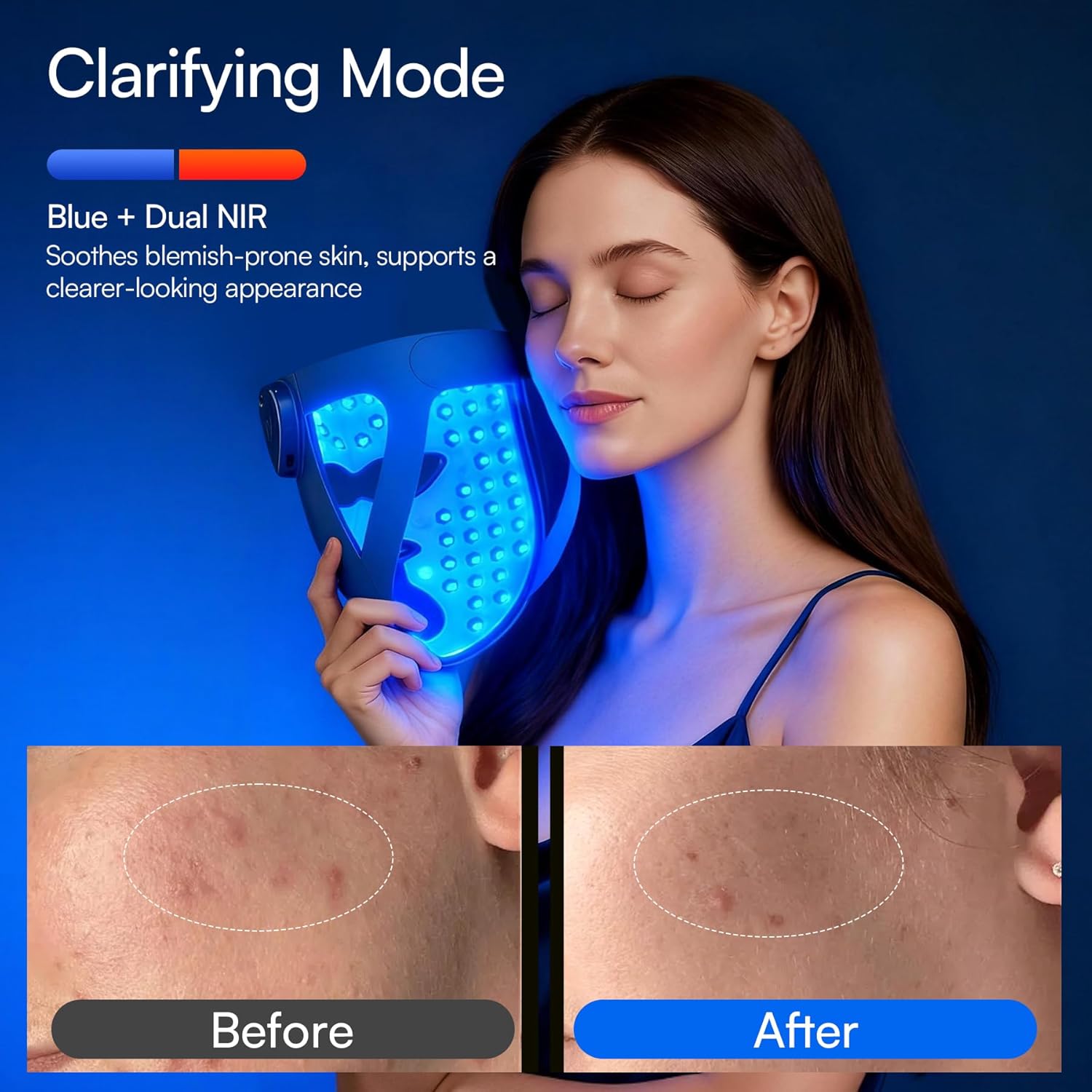 INIA Glow 4D Wireless Red Light Therapy Mask for face – Dual NIR, 320 LEDs, 4 Modes, Under-Eye Cooling, Cordless & Rechargeable LED Face Mask for Home & Travel, Skincare Gifts for Women Mom Wife, Blue