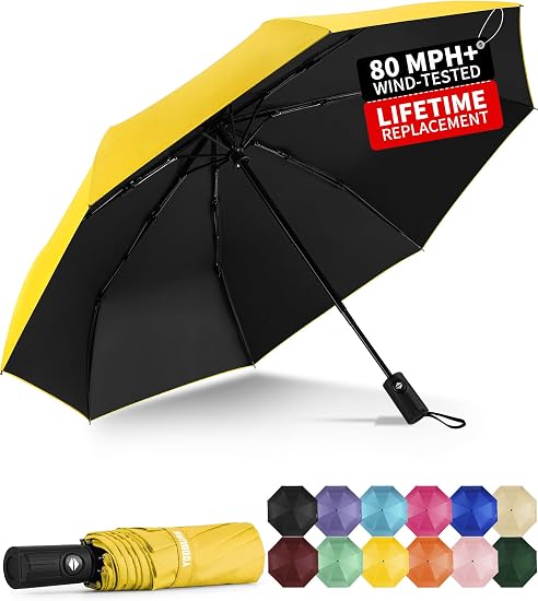 Windproof Travel Umbrella - Automatic Umbrellas for Rain, Compact Folding Umbrella with UV Protection, Lightweight Portable Design for Backpack/Walking/Car, Sun & Storm Ready