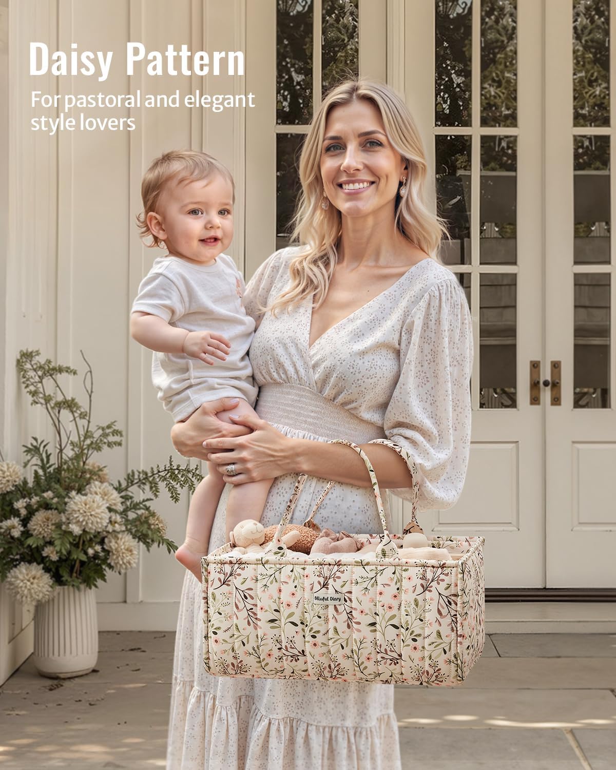 Blissful Diary Baby Diaper Caddy Organizer, Stylish Storage Basket for Newborn Essentials and Diaper Station, Gift for Baby Shower and Registry Must-Have